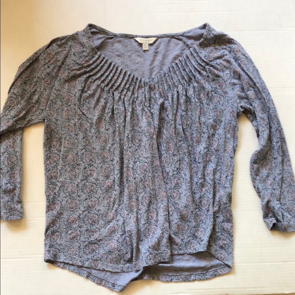 Lucky Brand Gray Ruched 3/4 Sleeve Blouse Size S